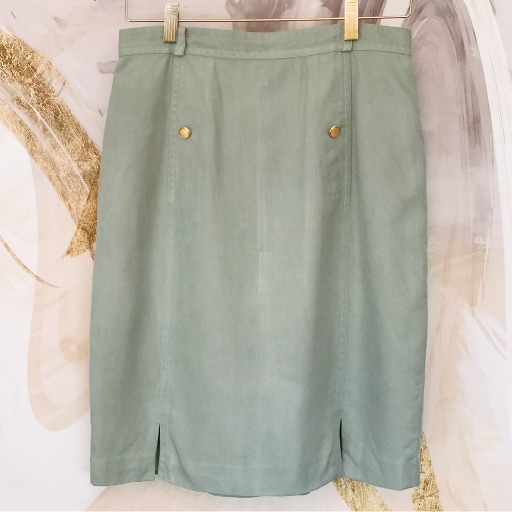 APERITIVE by WERNER | Vintage Tailored 100% Silk Green Mini Skirt Size 10